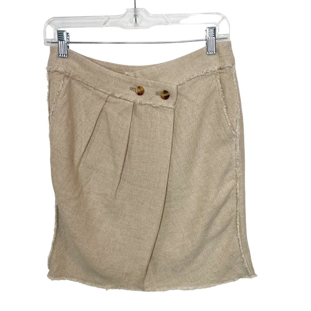 Michael Kors Crossover Pleated Cream 100% linen skirt Size 2 Pockets